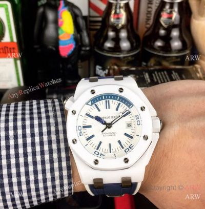 Swiss 3120 Audemars Piguet Royal Oak Offshore Diver's White Ceramic Blue Rubber Watch New Replica